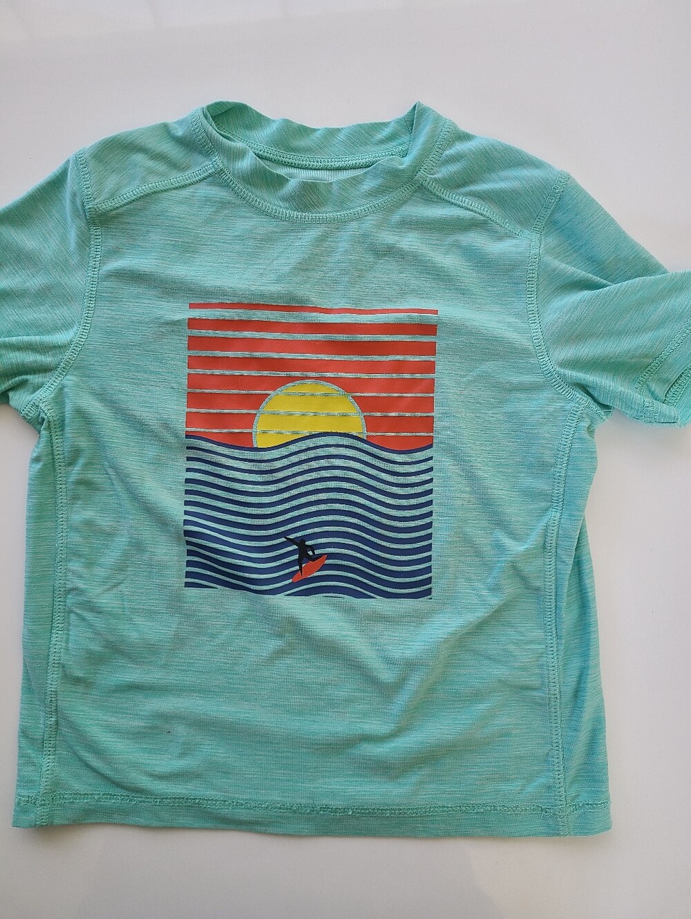 Hanna Andersson Kids Mint Green Graphic Rash Guard Top With Surfer